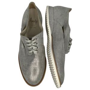 Amalfi by Rangoni Silver Textile/Leather Lace Tie Oxford Women Shoes Sz 7.5